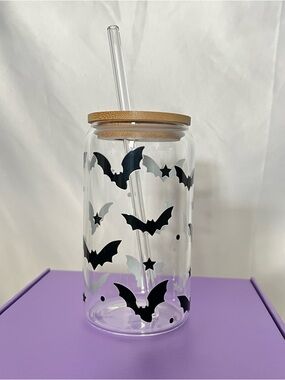 16 oz Glass Can Cup (Bats)